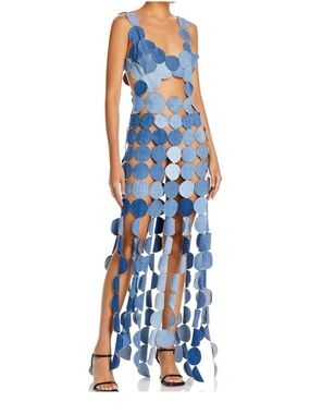 Denim Circle-Link Cutout Maxi Dress